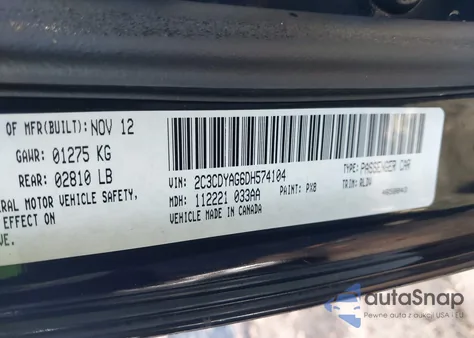 2013 Dodge Challenger Sxt Plus from USA, damaged, VIN 2C3CDYAG6DH574104